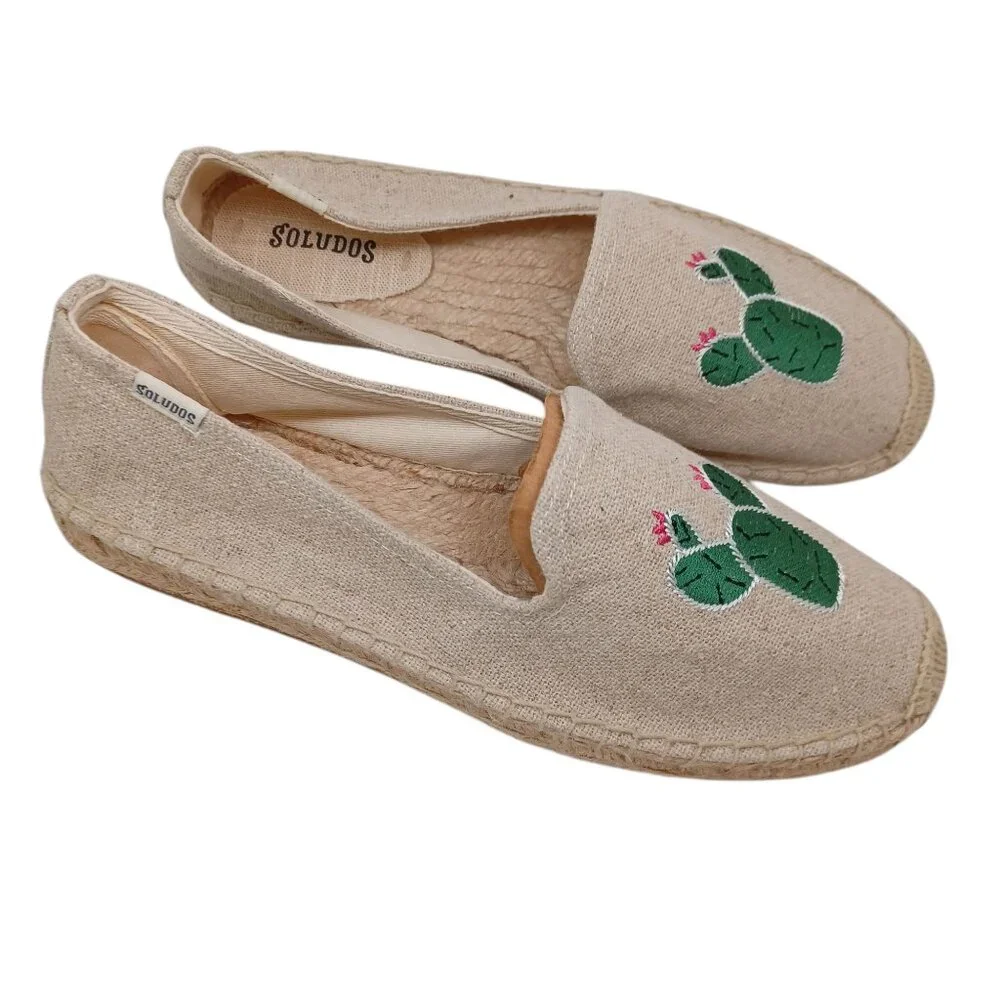 Soludos Espadrilles Cactus Embroidered Canvas Cap-Toe Slip on Flats Size 9.5 NEW
